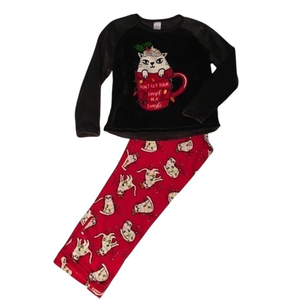 Hot Cocoa Kitty Jammies- Holiday Pajamas- "Don't Get Your Tinsel in a Tangle" L
